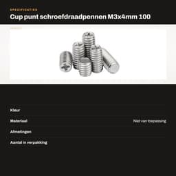 Madenschroeven M3x4mm - 100 Stuks - Roestvrij Staal - Pinschroeven - Schroefdraadpennen - Schroefdraadgat — thumbnail 3
