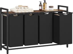 Conway Living® Wassorteerder - 4 vakken - 160L - Metaal - vintage Bruin en Zwart -Wasmanden - Wassorteerder 4 vaken - 116 x 33 x 72 cm — thumbnail 1
