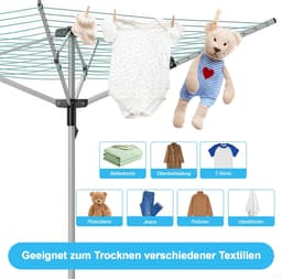 Paraplu droogmolen - Staande droger - Buiten was drogen - Flexibel opvouwbaar ontwerp - 40 meter lijn - Zilver — thumbnail 4