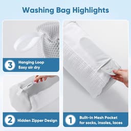 SnelShoppen - 2-Pack Waszak voor Schoenen met Mesh Zijvakken, Machinewasbaar, 360° Reiniging, Verborgen Zijrits, Wit, Ideaal voor Thuis en Reizen — thumbnail 4