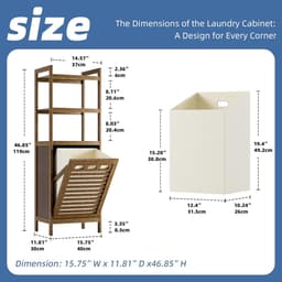 Wasmand kast bamboe met 3 planken uitneembare wasmand opbergkast ruimtebesparend badkamerkast 119 cm — thumbnail 5