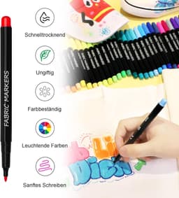40 textielstiften – wasmachinebestendig en permanent voor T-shirts, stoffen tassen, schoenen en meer – niet giftig, ideaal voor kinderen en volwassenen — thumbnail 2