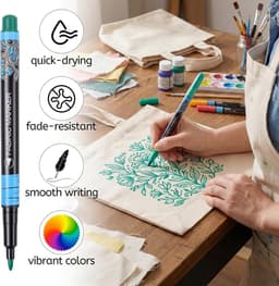 24 textielstiften, wasmachinebestendig, permanente textielverf, textielstiften voor T-shirts, stoffen tassen, textiel, canvas, schoenen, hoeden, textielmarkers, kinderen, volwassenen — thumbnail 3