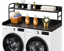 Lifero Wasdroger Werkblad - Aanrecht Wasruimte - Wasmachine Organiseren - Ombouwmeubel Zwart met Plank - Afdekplaat Ombouw Droger