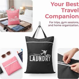 Waterdichte Reiswaszakken met Handvat - 2 stuks - 58 ×46 cm - Vuile Waszak met Ritssluiting - Opvouwbare Wetbag Kledingtas - voor Sportschool, Thuis, Reizen, Vakantie — thumbnail 5