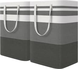 wasmand, 75 l x 2 cm, grote opbergmand, wasmand, vuile wasmand voor slaapkamer, badkamer, kinderkamer, reizen, 40 x 30 x 60 cm, grijs-wit — thumbnail 1