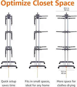 Droogrek toren – 4-laags kledingdroger met 6 inklapbare vleugels, verstelbare etages, ruimtebesparend, 173 cm — thumbnail 4