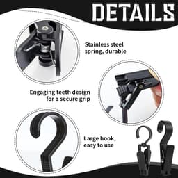 Wasknijpers, campingtentclips, lichthaak, laarsklem, multifunctionele klemhaak voor campinglamp, handdoekklemmen, outdoor, handdoeken, clips, klemhaken voor campinglamp (zwart) — thumbnail 4