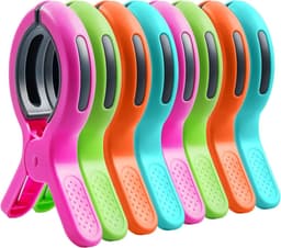 8 stuks grote strandhanddoekclips, 10 cm wasknijpers, extra sterk, winddichte wasclips voor strandstoelen, voorkomen dat je handdoek wegwaait, 4 heldere kleuren — thumbnail 1