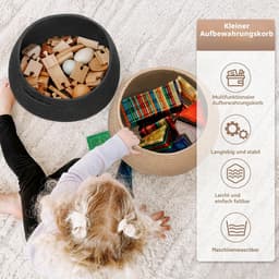 Mandopslag, wasmand, zwart, mand gevlochten mand voor plank, toiletpapieropslag, speelgoed, opbergmand kinderen, 25 x 21 cm, rond, zwart — thumbnail 3