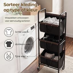 JCP® Wasmand - 120L - Wasmand 3 Vakken - Wasmanden - Zwart - 53cm x 33cm x 139cm — thumbnail 2