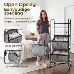 JCP® Wasmand - Wasmand 3 Vakken - Wasmanden - Grijs - 53cm x 33cm x 139cm — thumbnail 2
