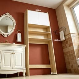 Solayne Kast - Badkamerkast - Wasmachinekast - Wasmachinekast met ombouw - 2 Open vakken & 2 Deuren - 65x24x185 cm - Hout/Wit — thumbnail 4