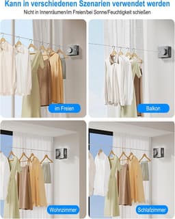 Verstelbare RVS Uittrekbare Waslijn van 5.1m voor Binnen en Buiten, Ideaal voor Droog Kleding op Balkon en in Wasruimte — thumbnail 2