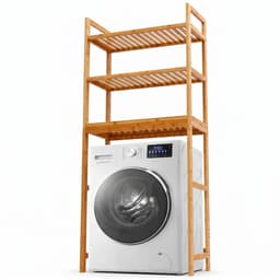 Bamboe Wasmachine Rek - Opbergrek Boven de Wasmachine met 3 Legplanken - Houten Badkamerrek voor Wasruimte, Toilet en Bijkeuken - Ruimtebesparende Opbergkast voor Wasmiddel, Handdoeken en Accessoires - 66 x 26 x 170 cm — thumbnail 1