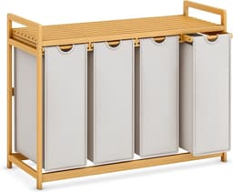 Wasmand - 200L - Wasmand 4 Vakken - Wasmanden - Lichtgrijs - 107cm x 42cm x 77cm — thumbnail 1