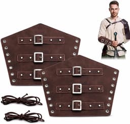 Armbeschermers set van 2 stuks – Viking stijl leren bracers voor mannen en vrouwen – verstelbare PU leren armstukken voor cosplay, carnaval, LARP, zwart — thumbnail 1