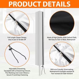Rotating Clothesline Waterproof Cover van 420D Heavy Duty Oxford Stof met Rits en Trekkoord voor Buitenkleding, Tuinparasol en Bescherming tegen Weerselementen — thumbnail 5