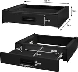 Tussenstuk voor wasmachine en droger – Universeel tussenbouwframe met lade 60,5x54 cm in zwart ML design — thumbnail 3