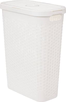 5Five Smalle Wasmand met deksel Rotan - wit - gevlochten kunststof - 40 liter - 26 x 46 x 60 cm — thumbnail 4
