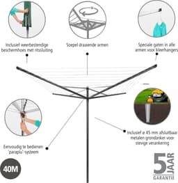 Brabantia Topspinner Droogmolen - 40 m - met Metalen Grondanker en Beschermhoes - Anthracite — thumbnail 4