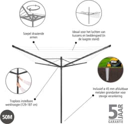 Brabantia Lift-O-Matic Droogmolen - met Metalen Grondanker - 50 m - Anthracite — thumbnail 4