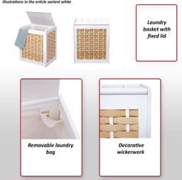Wasmand MCW-G37, wasverzamelaar wassorteerder wasbox, massief houten shabby-look rieten 61x51x35cm ~ wit — thumbnail 4
