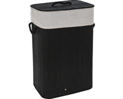 Storage Solutions Wasmand - bamboe hout - met deksel - zwart - 40 x 30 x 60 cm - 70 liter - opvouwbaar — afbeelding 1