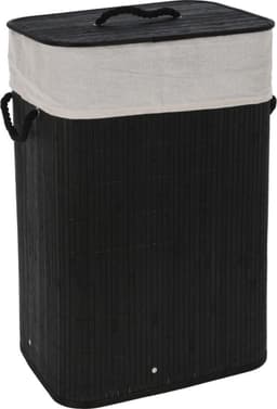 Storage Solutions Wasmand - bamboe hout - met deksel - zwart - 40 x 30 x 60 cm - 70 liter - opvouwbaar — thumbnail 1