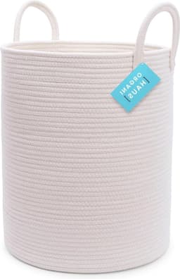 Witte Grote Opbergmand | Deken Mand | Baby Wasmand | Opslag van geweven mand | Strijkmand | Speelgoed Opbergmand | Katoenen Touwmand | Vuile Kleren Mand - (38x45cm) — thumbnail 1