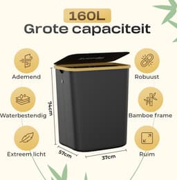 Saroda Wasmand 3 Vakken 160L - Wasmanden - Met Deksel - Wassorteerder - Laundry Basket - Bag - Wasbox - 160L - Zwart - — thumbnail 4