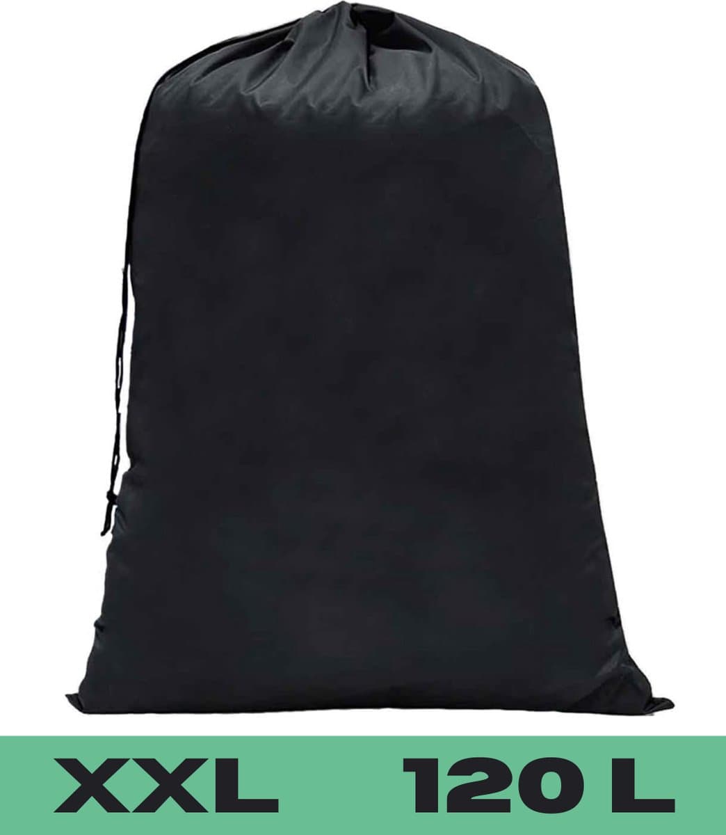 Waszak XXL - 90x60cm - Zwart - Met Trekkoord - Polyester - Laundry Bag - Vuile Was Zak — afbeelding 1