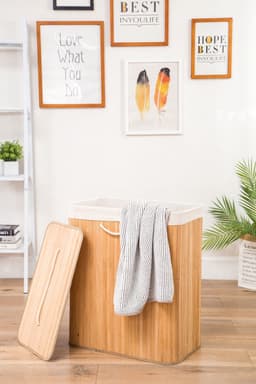 Decopatent Bamboe Wasmand - Dubbele Wasmand met deksel - Opvouwbaar - 110 L - Naturel — thumbnail 5