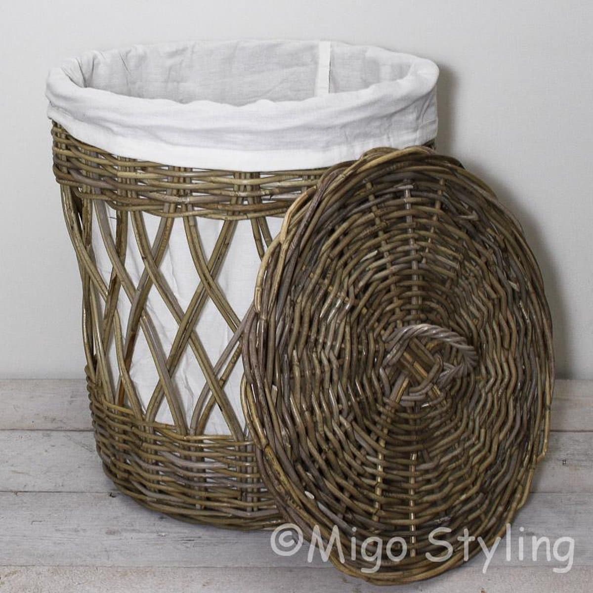 Wasmand - Rond - Open - Met binnenzak - Riet - Rotan - Dia50xH60- — afbeelding 1