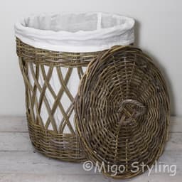 Wasmand - Rond - Open - Met binnenzak - Riet - Rotan - Dia50xH60- — thumbnail 1