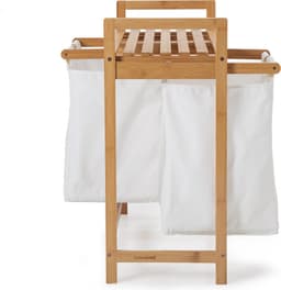Lumaland Wasmand van bamboe - met 2 uitschuifbare waszakken - 60 L - Wit — thumbnail 4