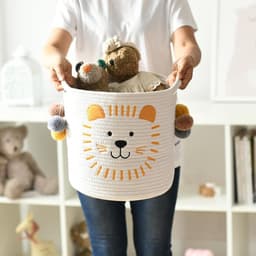 Opslagmand van katoentouw met handvatten voor baby's, kinderen, speelgoed, geschenkmandje voor de kinderkamer voor opbergrekken, badkamer commode organizer (leeuwen) — thumbnail 4