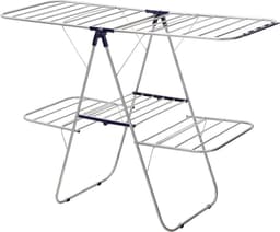 2-Tier Stainless Steel Clothes Dryer Rack with Adjustable Height Wings - Freestanding for Socks, Bed Linen, Clothing - Foldable and Stable - Blue - 156 x 61 x 113 cm — thumbnail 1