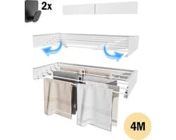 PLAY IT Wanddroogrek 80cm Inklapbaar Wit - 4 Meter Drooglengte - Wasrek/Droogrek Hangend + 2 Handdoek Haakjes — afbeelding 1