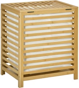 HOMCOM-Wäschekorb-Bambus, Polyester-50L x 36B x 60H cm-Naturholz — thumbnail 1