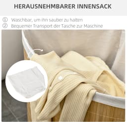 HOMCOM-Wäschekorb-Bambus-38L x 38B x 57H cm-Naturholz — thumbnail 5