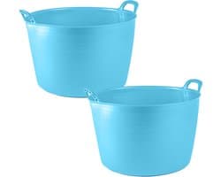 Plasticforte Flexibele kuip of emmer - 2x - blauw - 75 liter - stevig kunststof - 58 x 55 cm - Afvalbak - Wasmand - Opbergmand - Extra groot