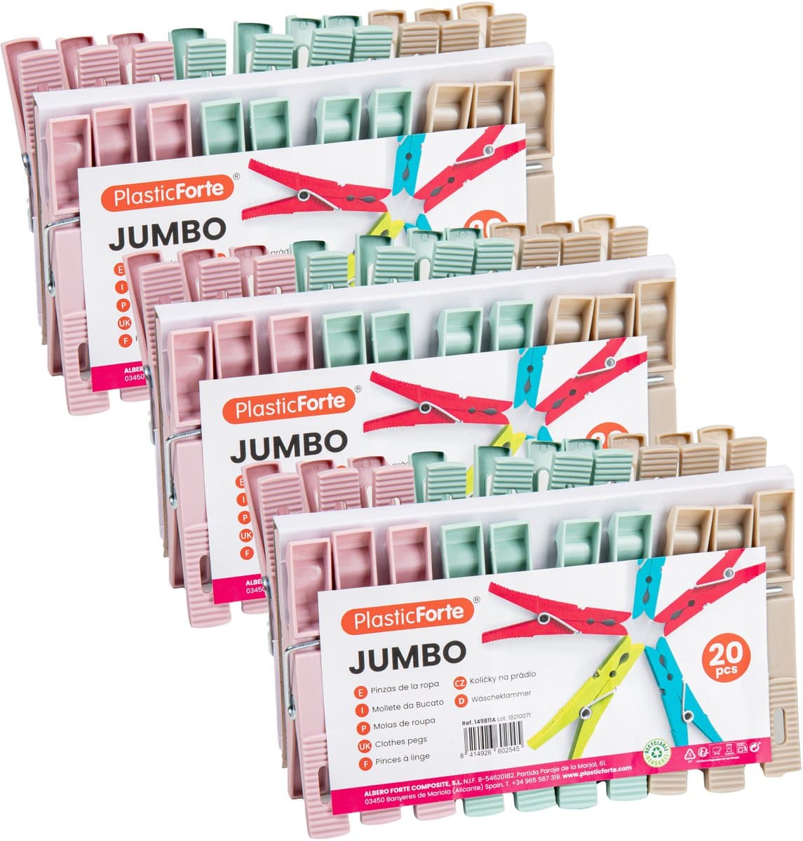 Plasticforte Wasknijpers XL formaat - 60x stuks - pastel kleuren mix - kunststof - 10 cm - Was ophangen — afbeelding 1
