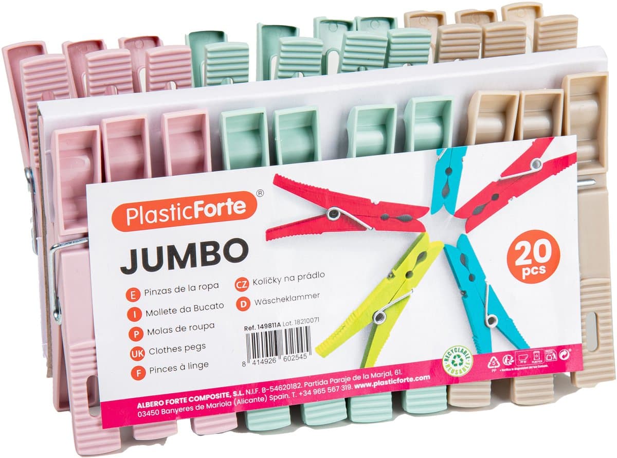 Plasticforte Wasknijpers XL formaat - 20x stuks - pastel kleuren mix - kunststof - 10 cm - Was ophangen — afbeelding 1