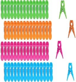 TOVBMUP 60 stuks wasknijpers - Groot formaat - 4 kleuren - Kunststof materiaal - Met stevige buitenveer - Antislip ontwerp - Geschikt voor het drogen van kleding en het sluiten van snackzakken — thumbnail 1
