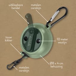 Waslijn uittrekbaar en oprolbaar - 10 meter waslijndraad met knijpers - uittrekbare wasdraad / roldrooglijn voor camping / kamperen / reizen - groen — thumbnail 5