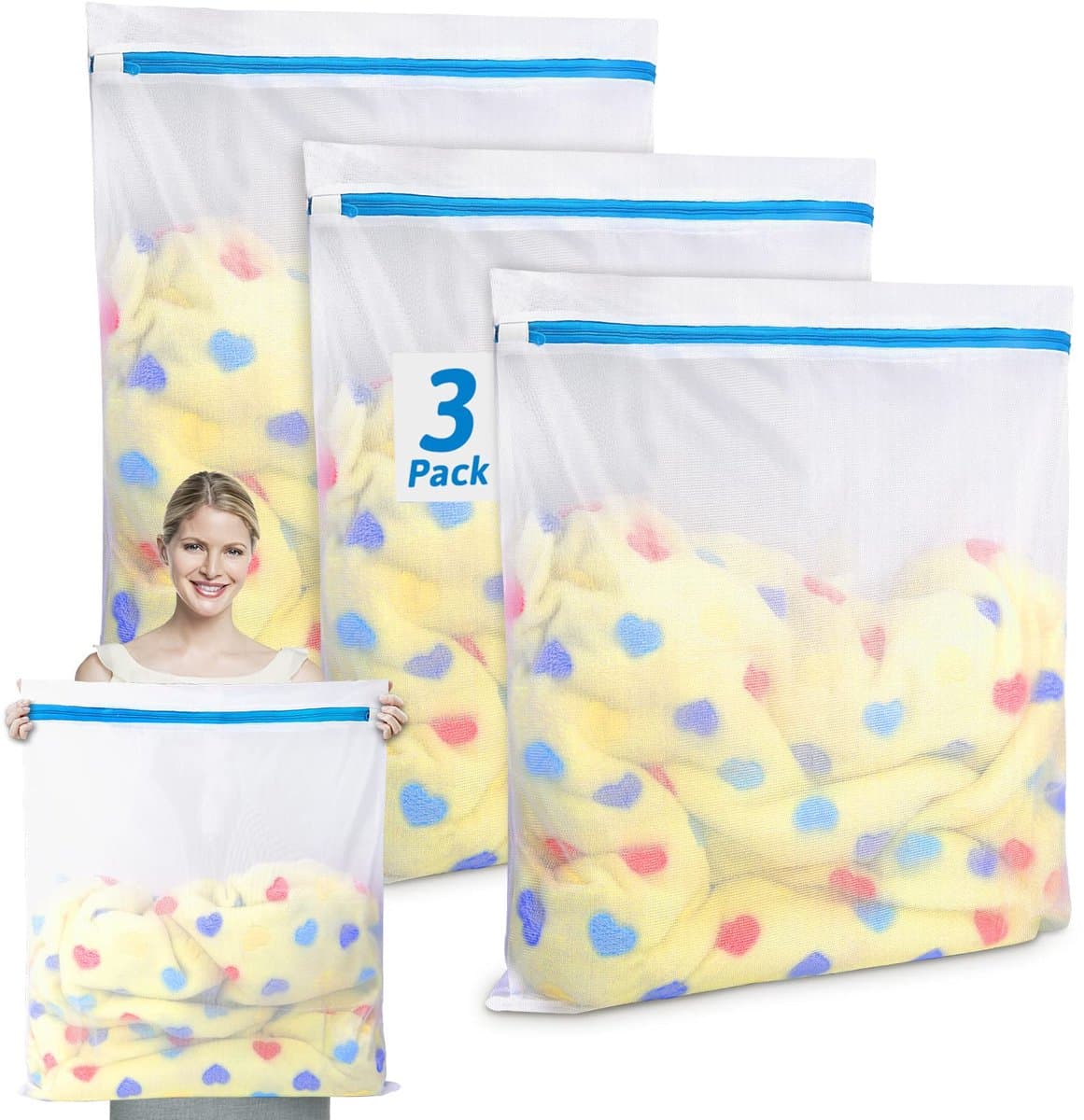 Unyqoos® Extra Grote Waszakken voor Machinewas - Set van 3 met Ritssluiting voor Gevoelige Kleding en Huishoudtextiel — afbeelding 1