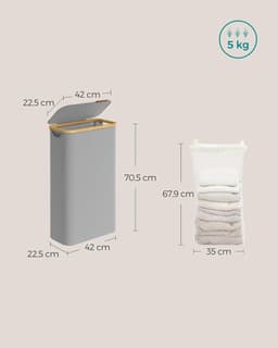 MAZAZU - Wasmand - Met Deksel - 60 Liter - Grijs - 42x22.5x70.5 — thumbnail 2