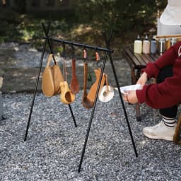 Stevige, ruimtebesparend opvouwbare kledingrek - Opvouwbaar verticaal droogrek - Wasdroogrek - Droogrek voor buitenkleding - Picknickrek voor kookgerei - Statief van 1,20 m - Opvouwbaar, robuust aluminium opbergrek met haken - Geschikt voor kamperen — thumbnail 3