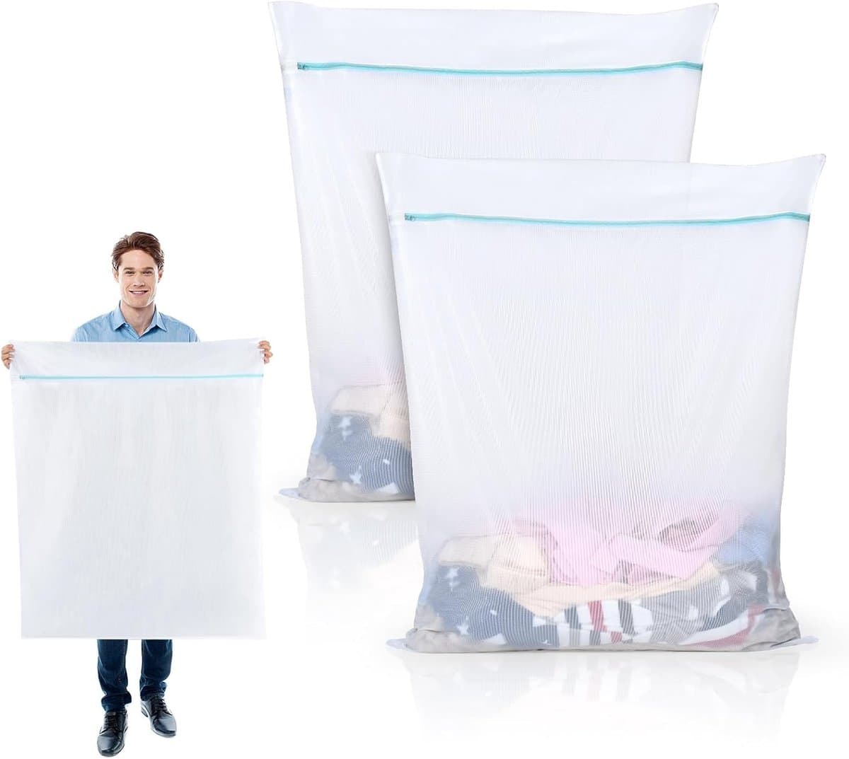 Famanu - Waszakken Groot 90 x 110 cm 2 Stuks Mesh Waszakjes XXL Wasmachine Tas Wasnetten met Rits voor Jas Jurk Beddengoed Deken Laken Quilt Tapijt Gordijnen Donsjack Reisorganisator — afbeelding 1